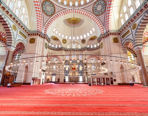 Interior of the Suleymaniye Mosque, Istanbul, Turkey