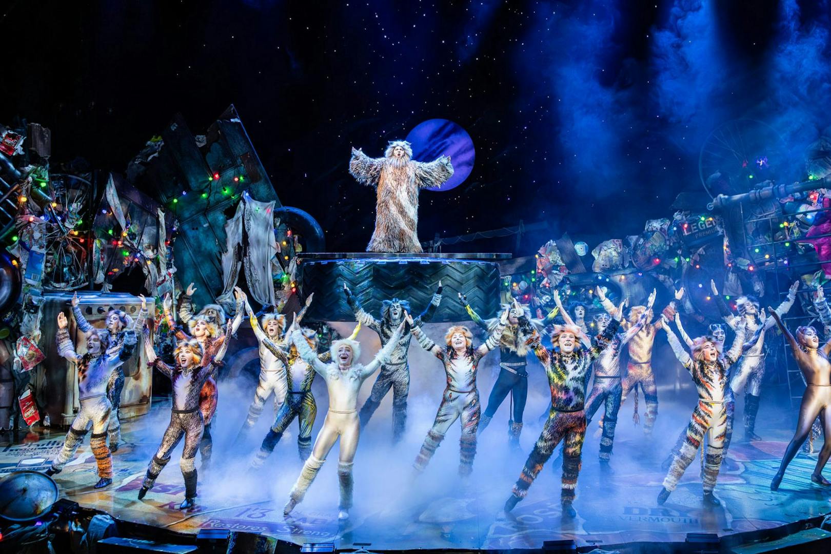 Performers in costume on stage at Cats show in Perth.