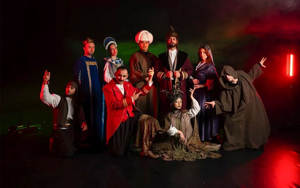 Cast members in historical costumes at Legends of Istanbul show.