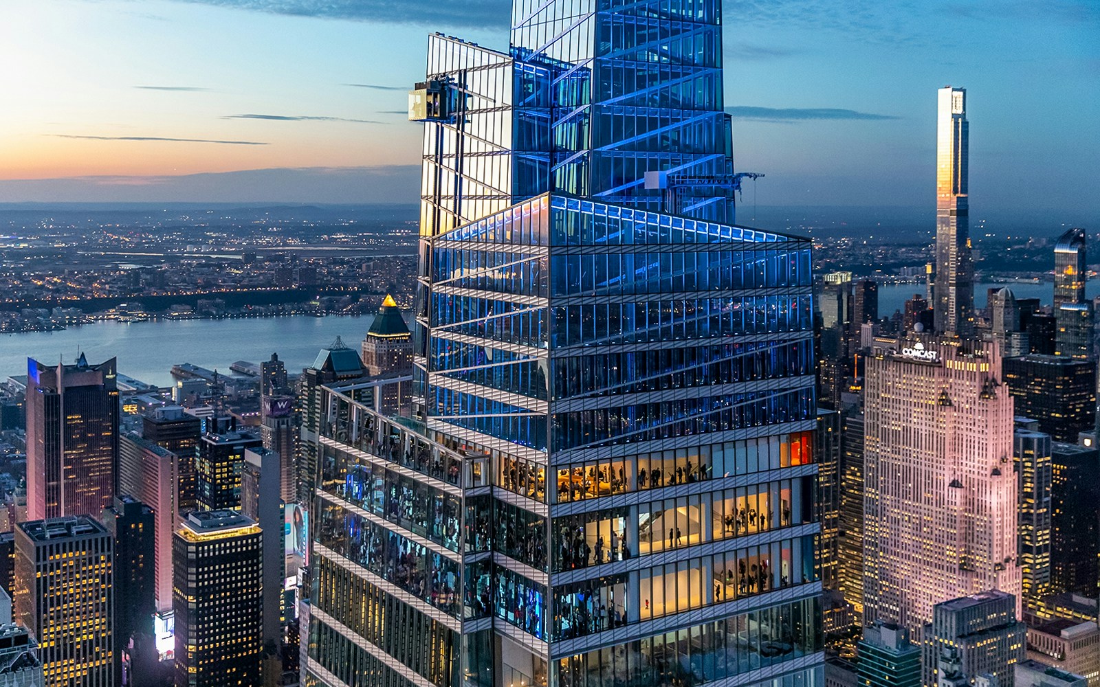 Aerial view of Summit One Vanderbilt in New York City with surrounding skyline.