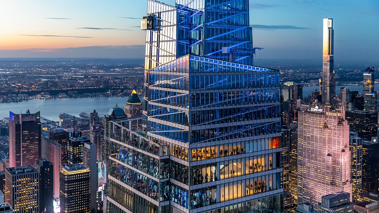 Aerial view of Summit One Vanderbilt in New York City with surrounding skyline.