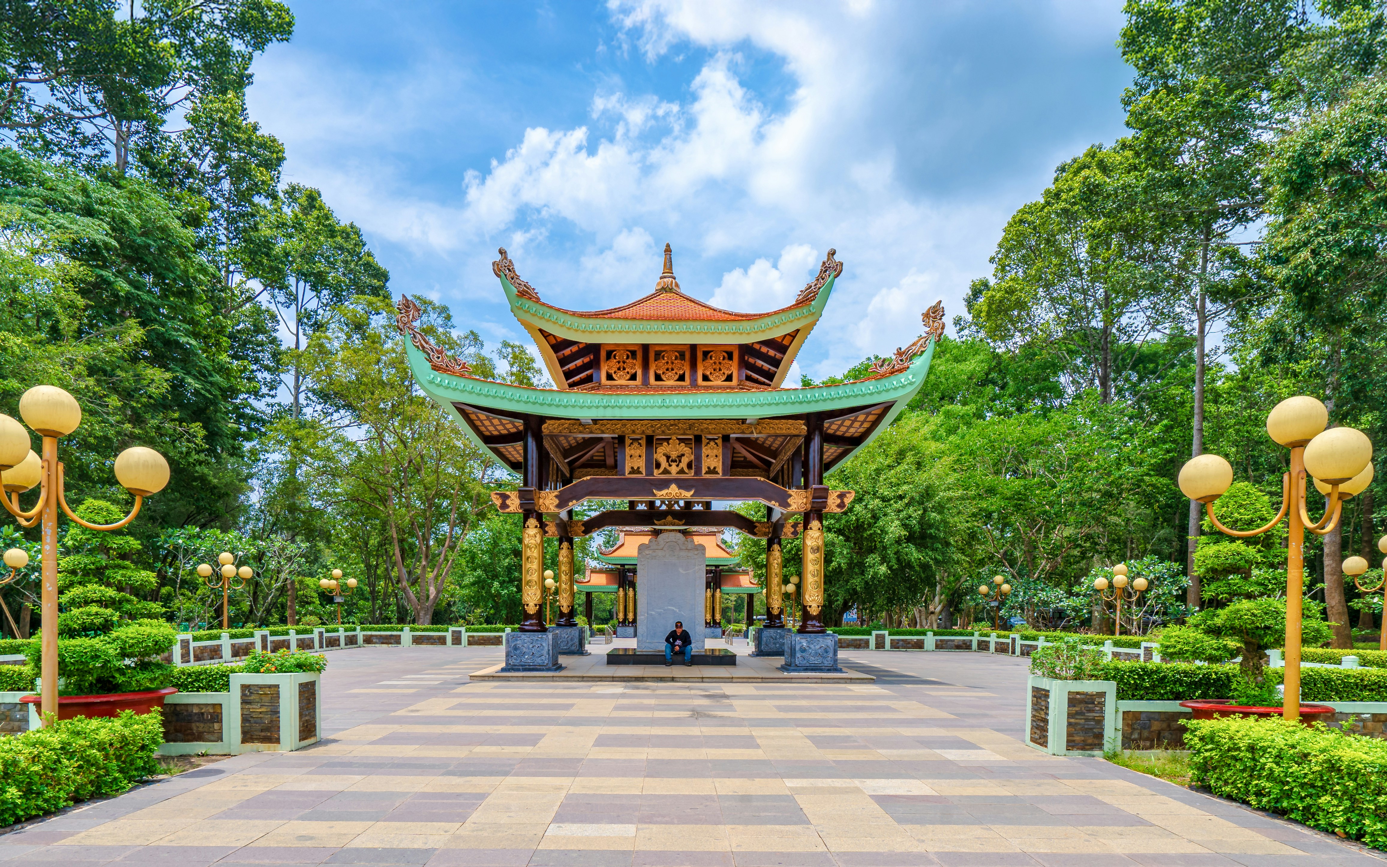 Ben Duoc Temple entrance with intricate carvings, Cu Chi, Ho Chi Minh City, Vietnam.