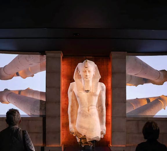 Statue of Ramesses II at "Ramses the Great and the Gold of the Pharaohs" exhibition.