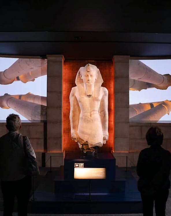 Statue of Ramesses II at "Ramses the Great and the Gold of the Pharaohs" exhibition.