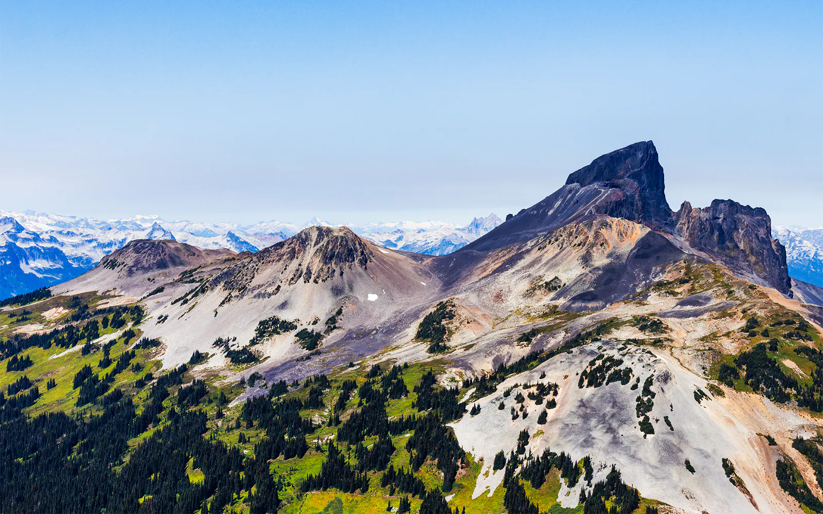 Black Tusk Mountain and surrounding peaks viewed from Whistler Glacier Seaplane Sightseeing Tour.
