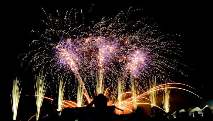 Beautiful fireworks in beautiful shapes spreading out on a clear sky