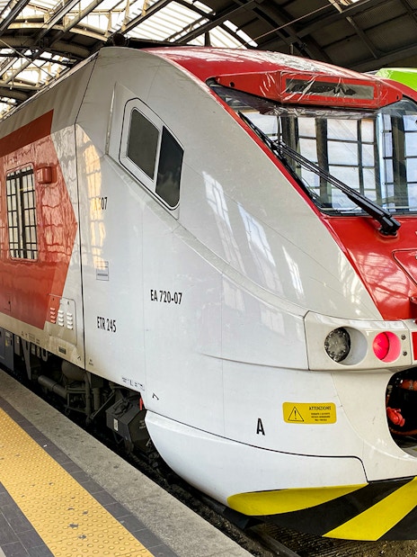 Train at Milan Cadorna Station for Malpensa Airport route.