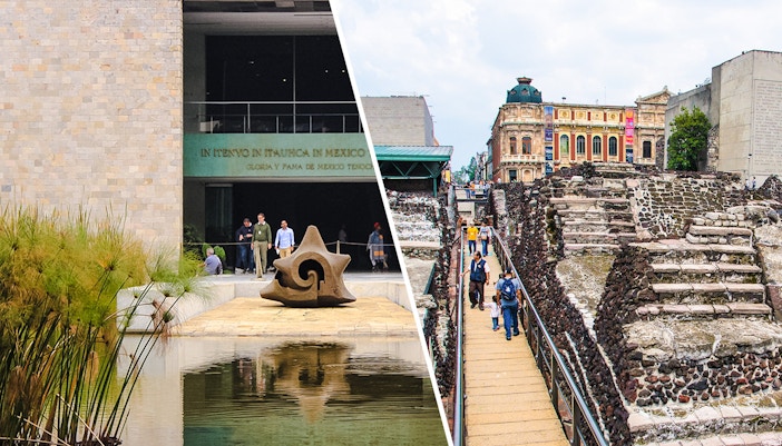anthropology museum in Mexico City and Templo Mayor with ruins in the background.