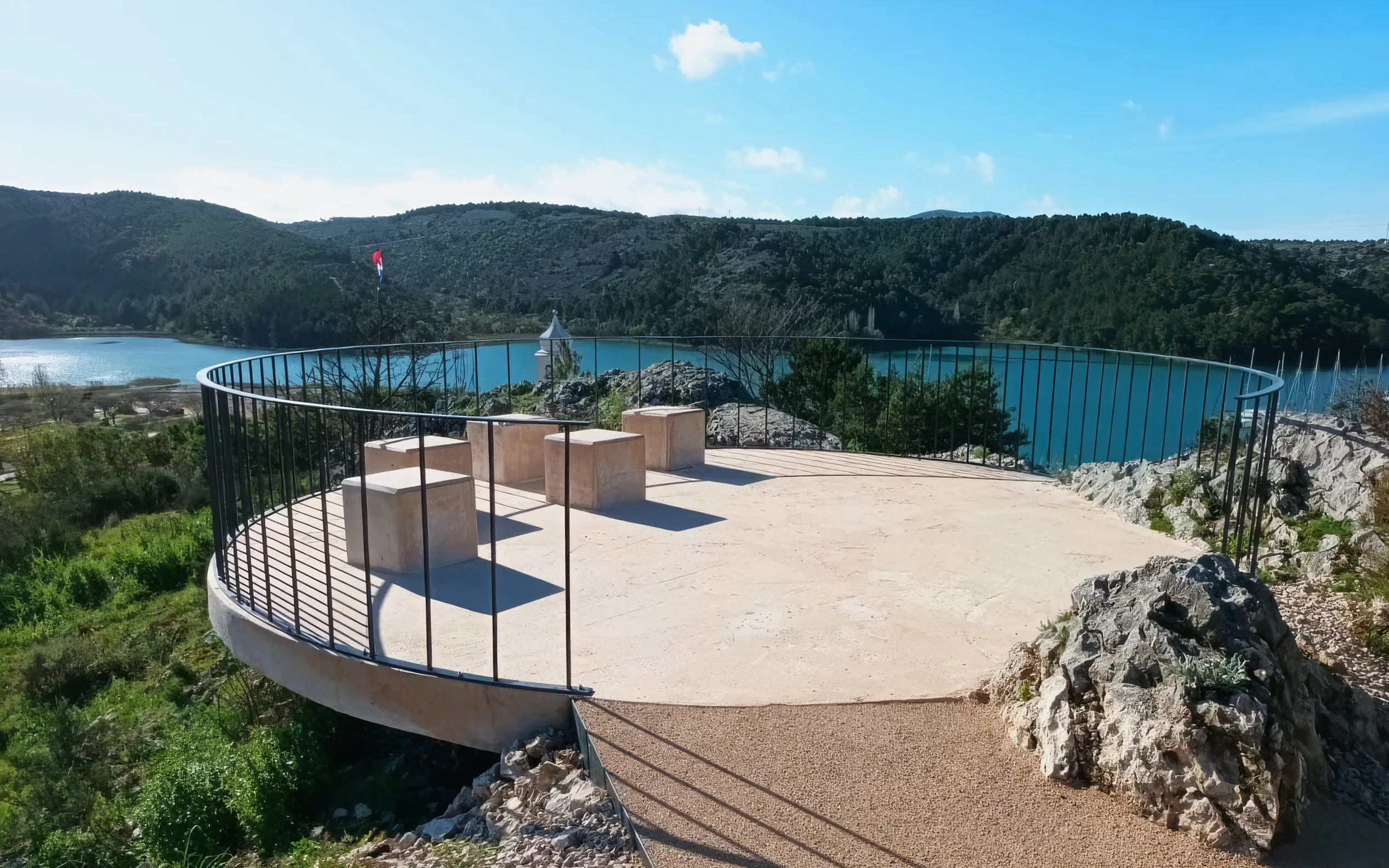 Viewing platform at Turina Fortress in Skradin overlooking scenic landscape and water.