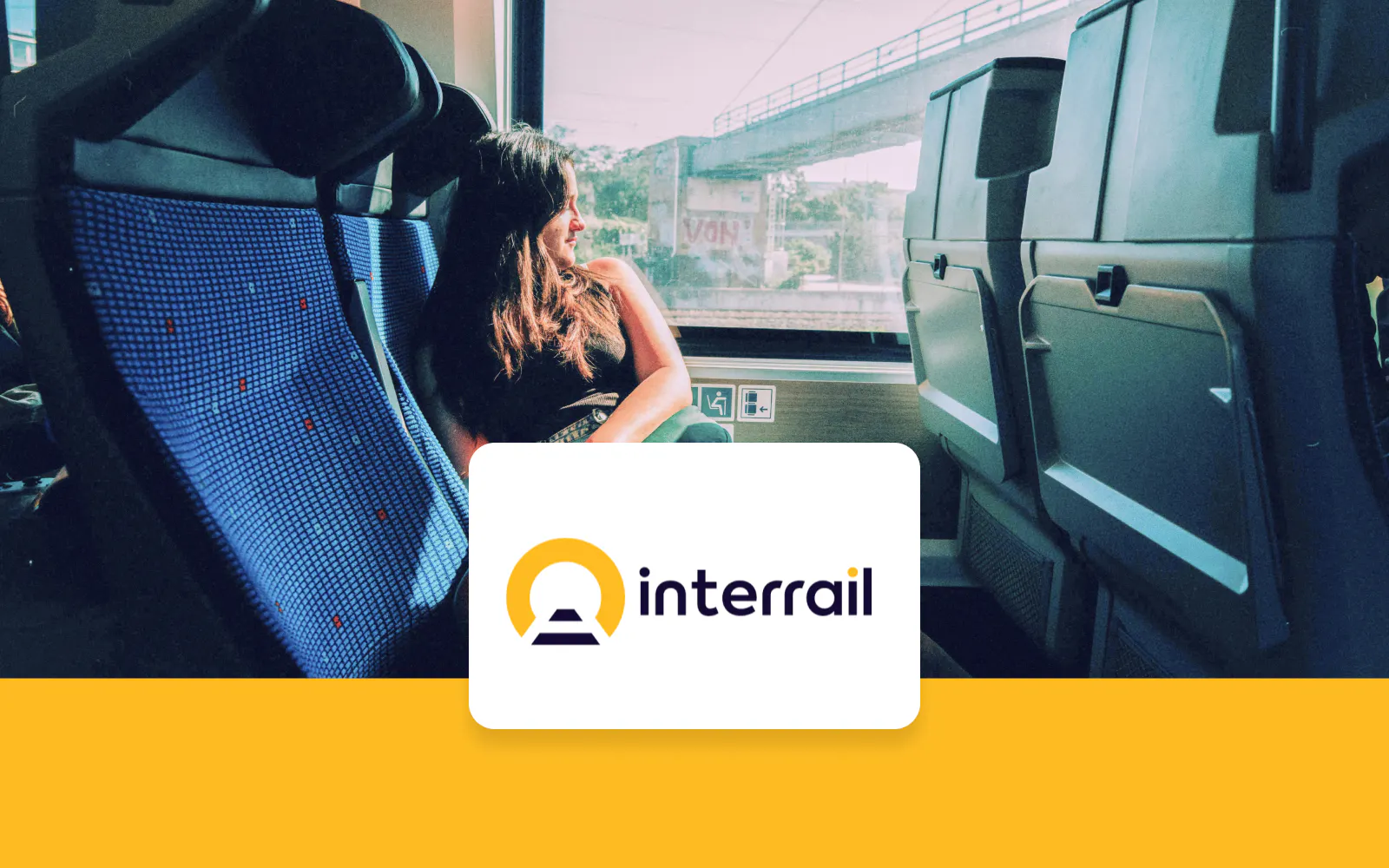 Passenger enjoying scenic view from train window, Interrail Global Continuous Pass.