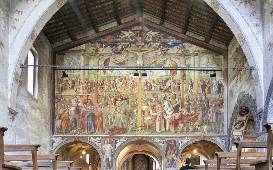 Church of S Maria degli Angioli interior with Passion and Crucifixion fresco, Lugano, Switzerland.
