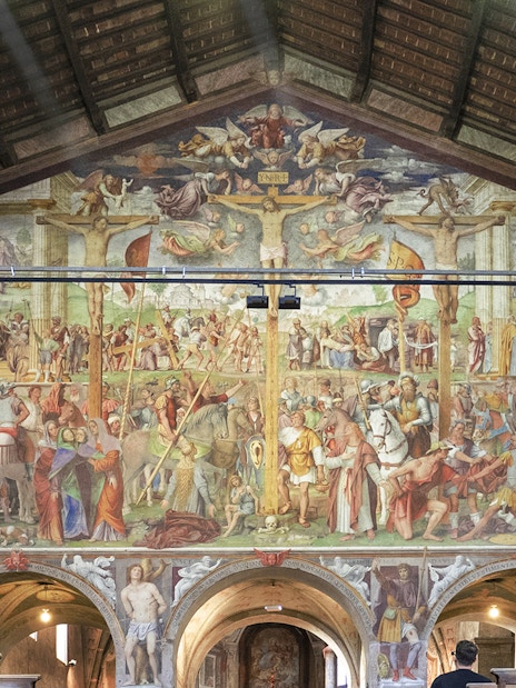 Church of S Maria degli Angioli interior with Passion and Crucifixion fresco, Lugano, Switzerland.