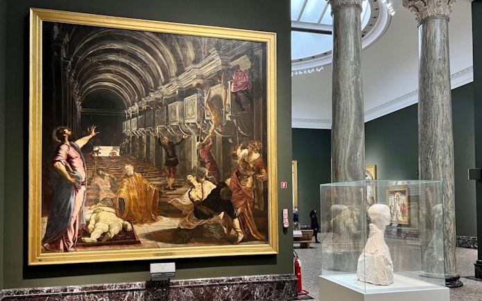 Painting "The Finding of the Body of Saint Mark" by Jacopo Tintoretto at Pinacoteca di Brera, Milan.
