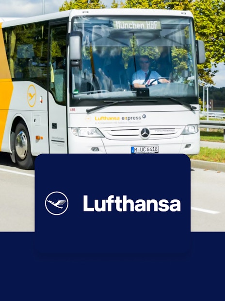 Lufthansa Express bus traveling between Munich Airport and Munich city.