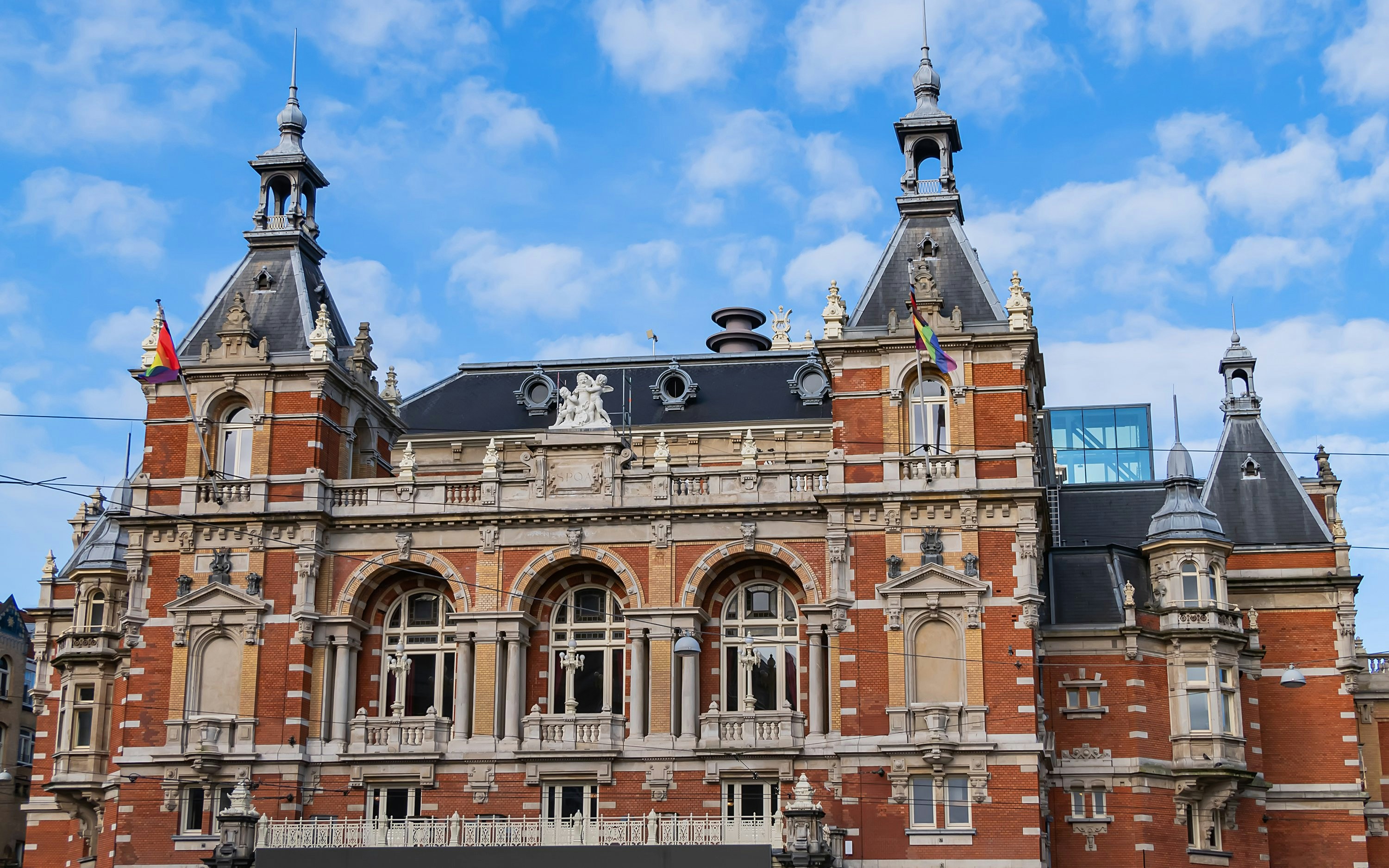 Neo-renaissance facade of International Theater Amsterdam on Leidseplein, Amsterdam.
