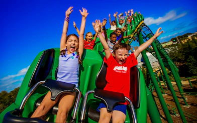 Children enjoying a roller coaster ride at an Orlando theme park.