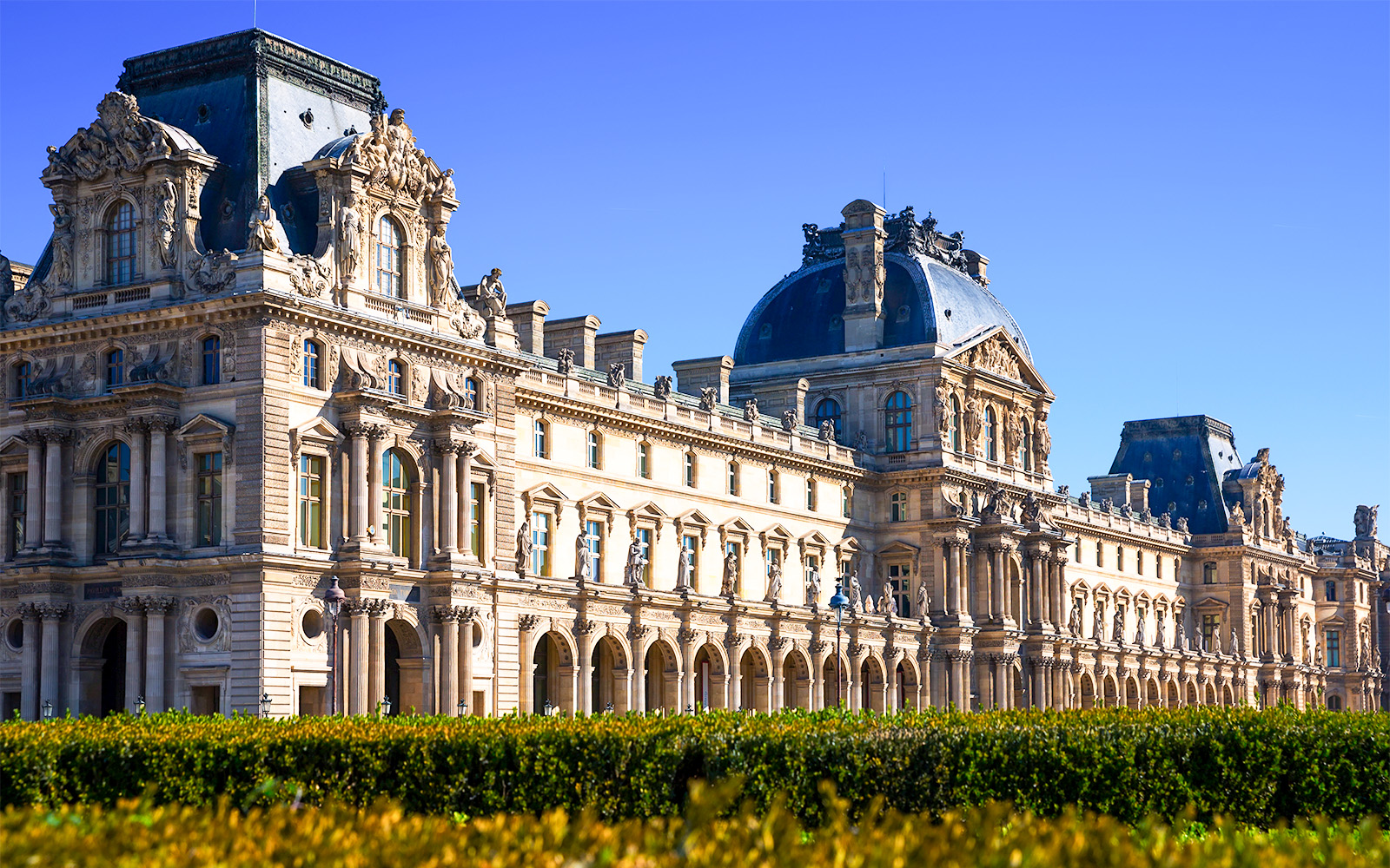 Louvre Palace exterior in Paris, France.