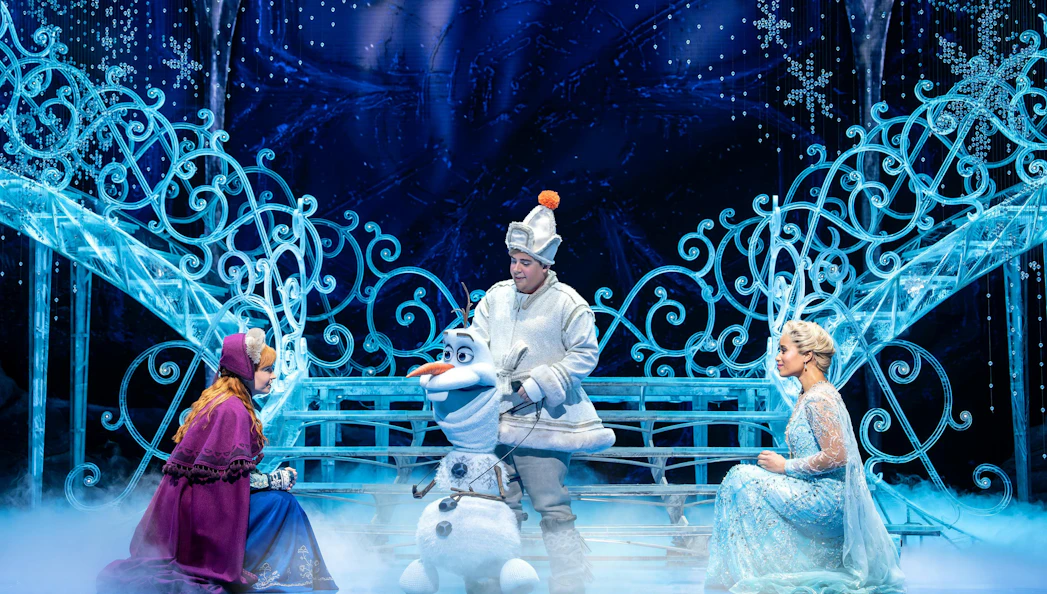 Characters from Disney's Frozen the Musical on stage in Stuttgart.