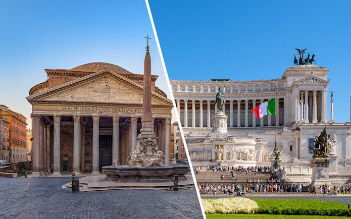 Pantheon and Altare Della Patria in Rome, showcasing iconic architecture.