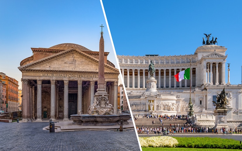 Pantheon and Altare Della Patria in Rome, showcasing iconic architecture.