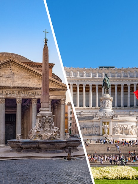 Pantheon and Altare Della Patria in Rome, showcasing iconic architecture.