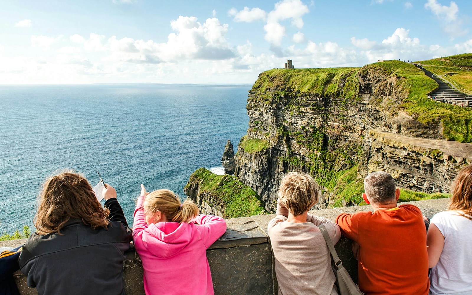 Tourists viewing the Cliffs of Moher in County Clare, Ireland.
