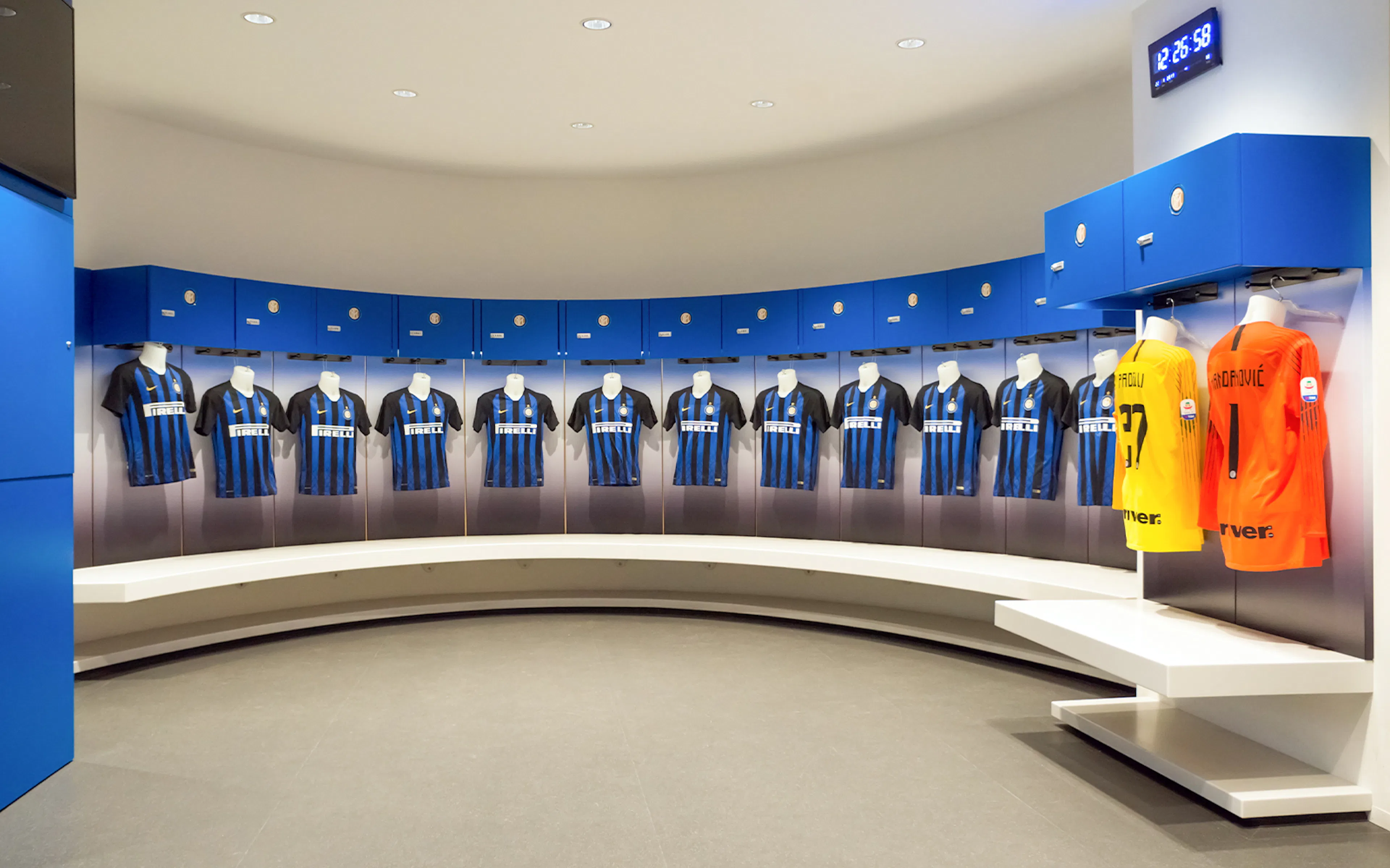 Inter Milan jerseys displayed in the San Siro Museum locker room, Milan.