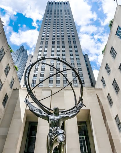 Rockefeller Center ice skaters in New York City during winter.