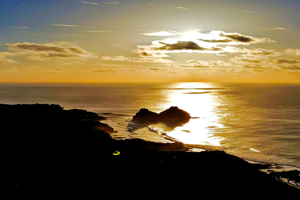 Sunset view over ocean from Noronha Piquinho Trail, Sao Paulo.
