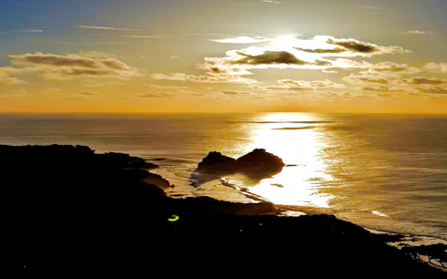 Sunset view over ocean from Noronha Piquinho Trail, Sao Paulo.