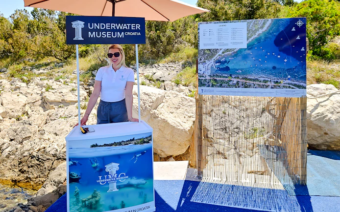 Underwater Museum Croatia information booth near Blue Lagoon.