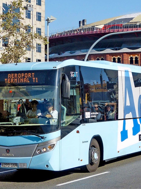 Aerobus in Barcelona city center heading to airport terminal T1.