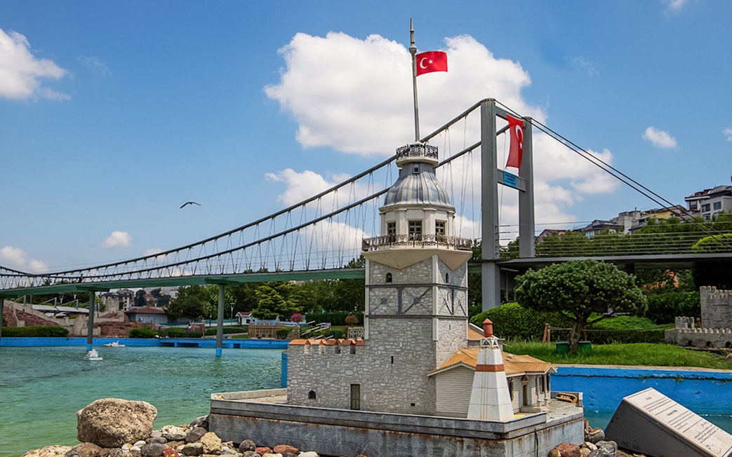 Miniature model of Istanbul's Maiden's Tower at Miniatürk park.