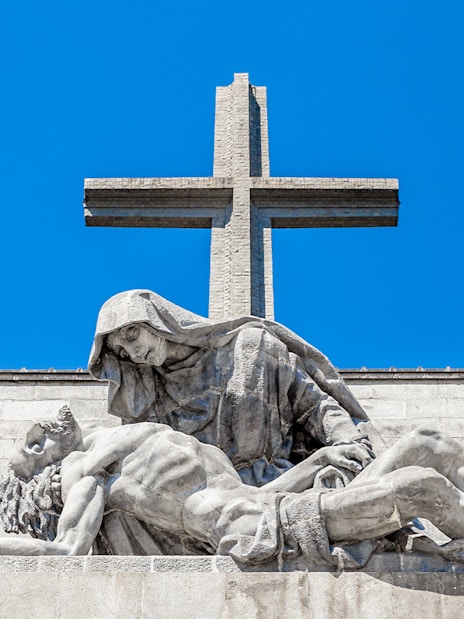 Passion of Christ statue and cross at Valley of the Fallen, Sierra de Guadarrama, Madrid.