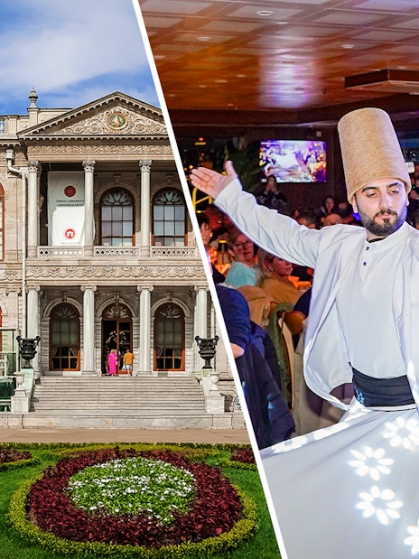 Bosphorus dinner cruise with whirling dervish performance and Dolmabahçe Palace view.