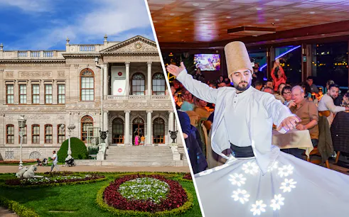 Bosphorus dinner cruise with whirling dervish performance and Dolmabahçe Palace view.