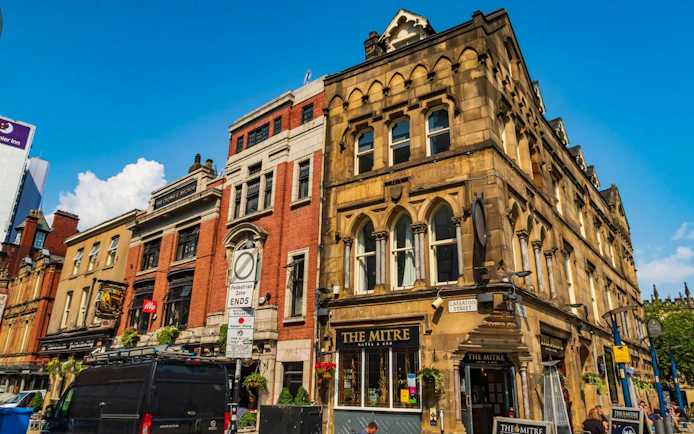 Historic buildings on Cateaton Street, Manchester, featured in the 80s & 90s music exploration game.