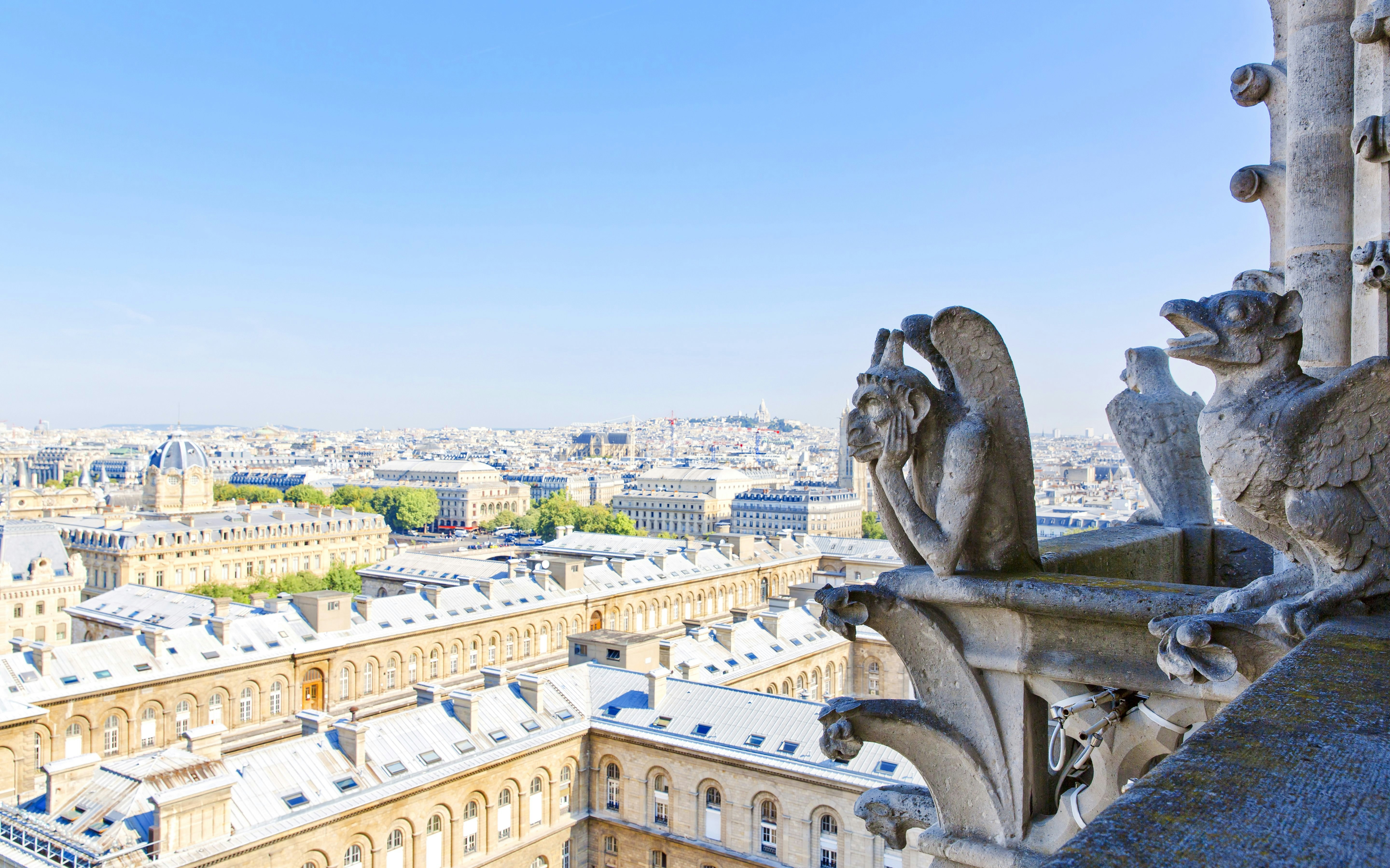 Gargoyles overlooking Paris from Notre Dame Cathedral.
