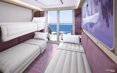Stateroom with verandah on Disney Adventure Cruise, featuring ocean view from Singapore.