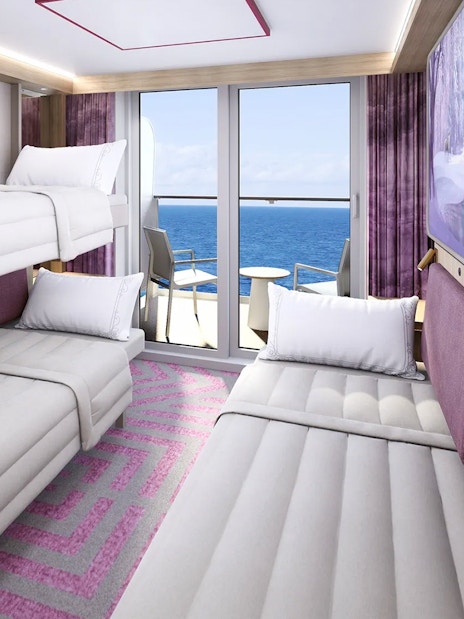 Stateroom with verandah on Disney Adventure Cruise, featuring ocean view from Singapore.