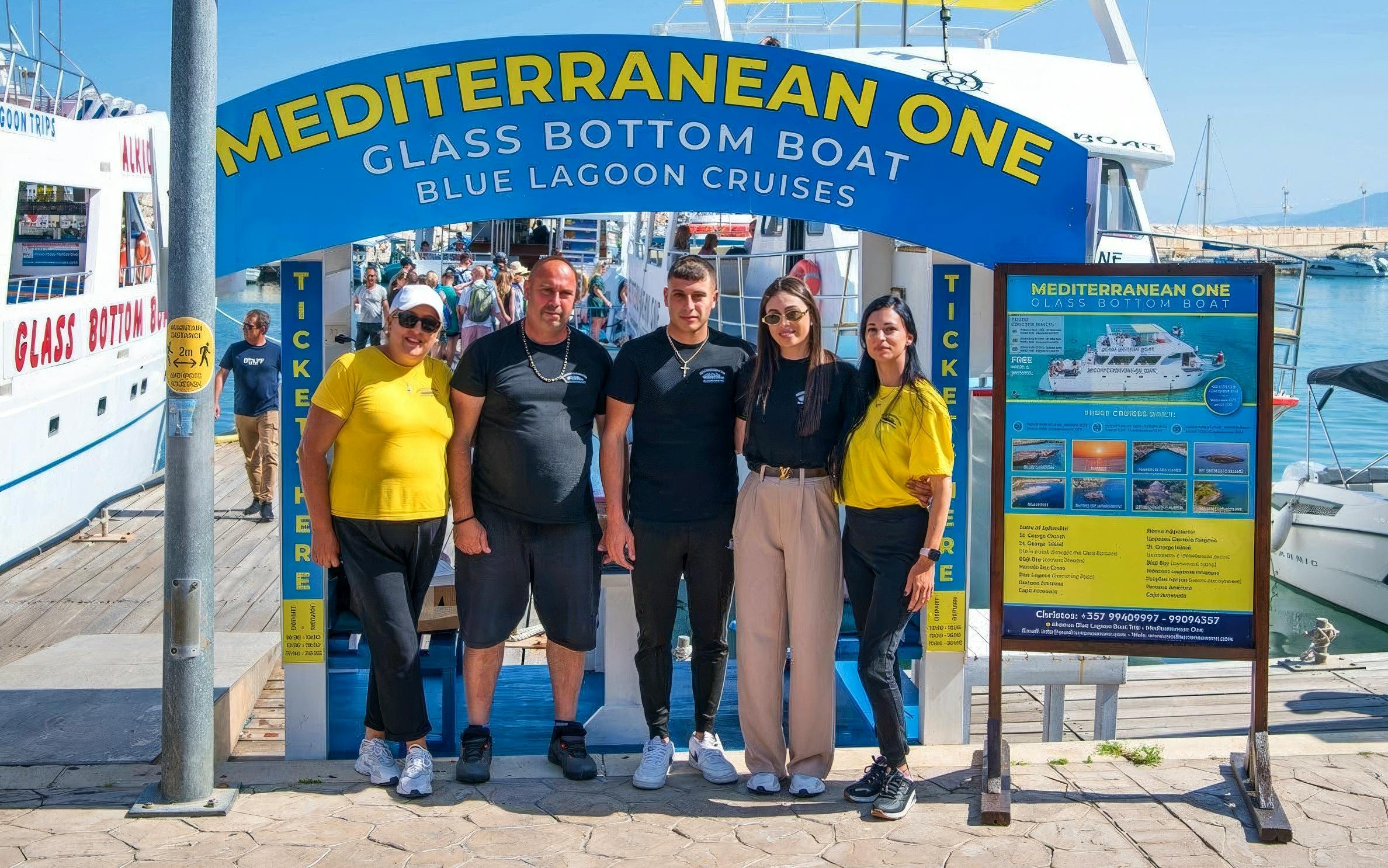 Group at Mediterranean One dock for Blue Lagoon cruise in Latchi, Cyprus.