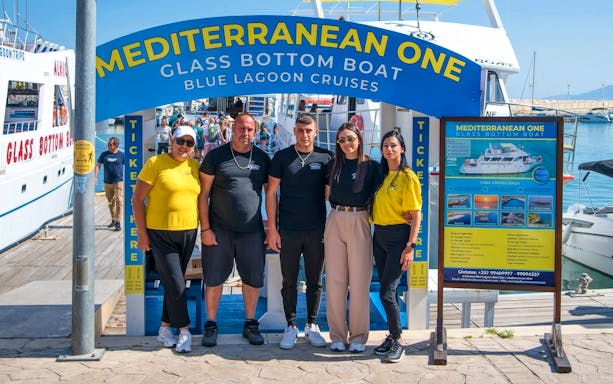 Group at Mediterranean One dock for Blue Lagoon cruise in Latchi, Cyprus.