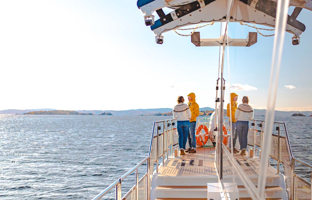 Silent fjord cruise from Oslo with guide, showcasing serene waters