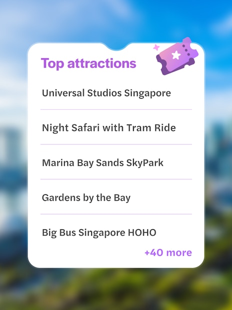 Top attractions list with Marina Bay Sands, Singapore.