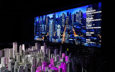 Chicago Architectural Center exhibit with city model and skyline display.