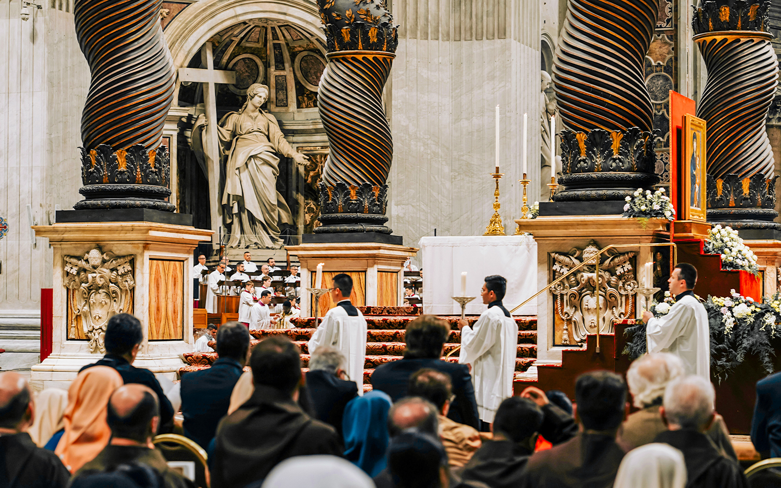 St. Peter's Basilica interior during Feast of the Chair of St. Peter ceremony, Vatican City.