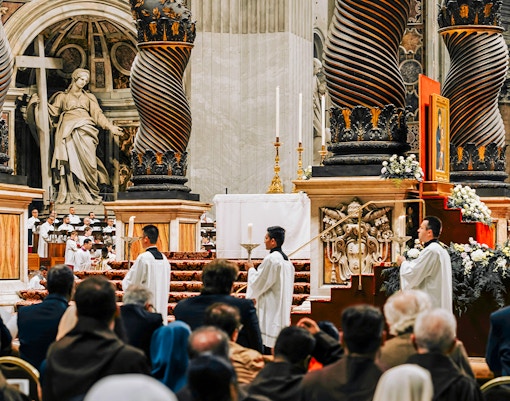 St. Peter's Basilica interior during Feast of the Chair of St. Peter ceremony, Vatican City.