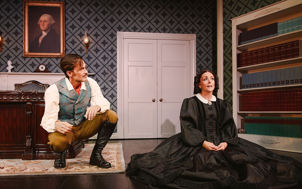 Actors performing a scene from "Oh, Mary!" Broadway show on stage.