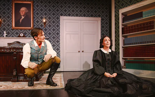 Actors performing a scene from "Oh, Mary!" Broadway show on stage.