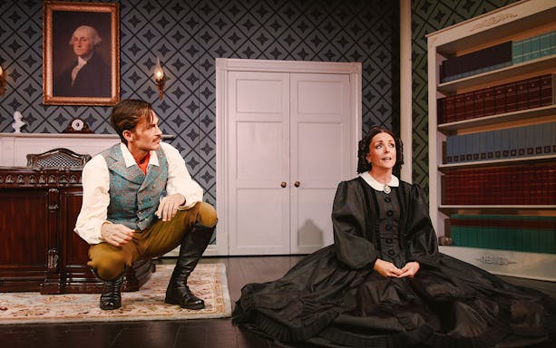 Actors performing a scene from "Oh, Mary!" Broadway show on stage.